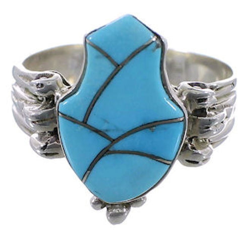 Turquoise Southwestern Sterling Silver Ring Size 8-3/4 EX51408